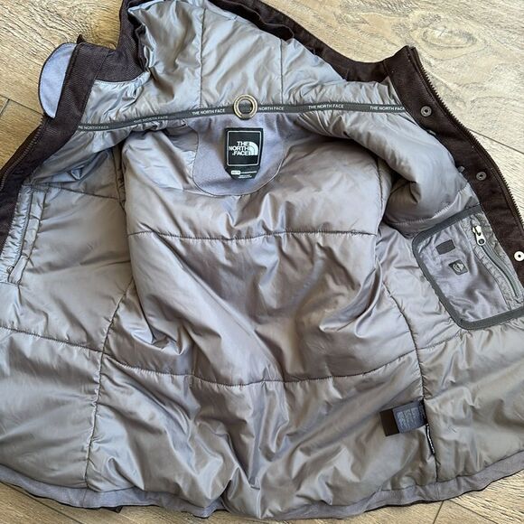 The North Face Primaloft Tweed Herringbone Brown Belted Coat w Zip Off Hood - Picture 14 of 14